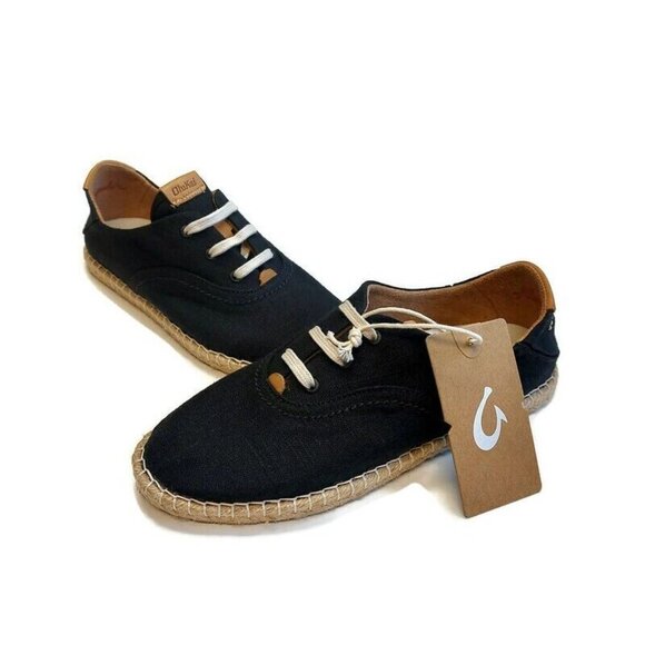 Olukai KAULA PA'A LI Convertible Linen Textile Espadrille Sneaker Womens 7 Black - Picture 5 of 9